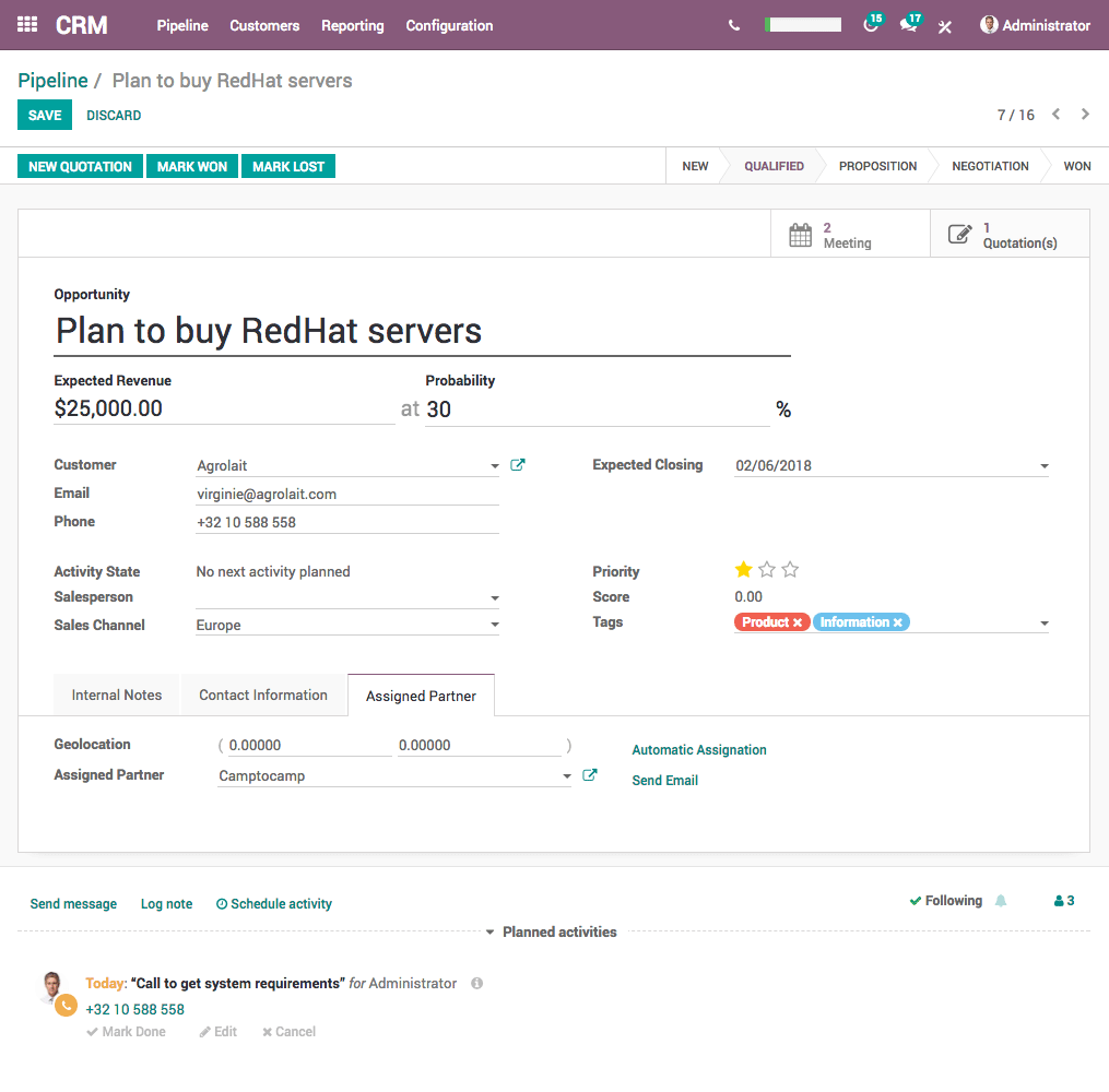 Інтерфейс управління угодою в CRM з прогнозом доходу