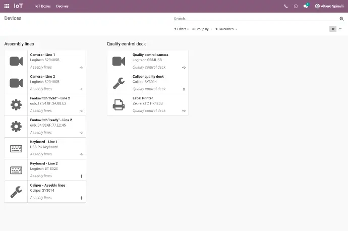 Список IoT пристроїв в Odoo для виробництва