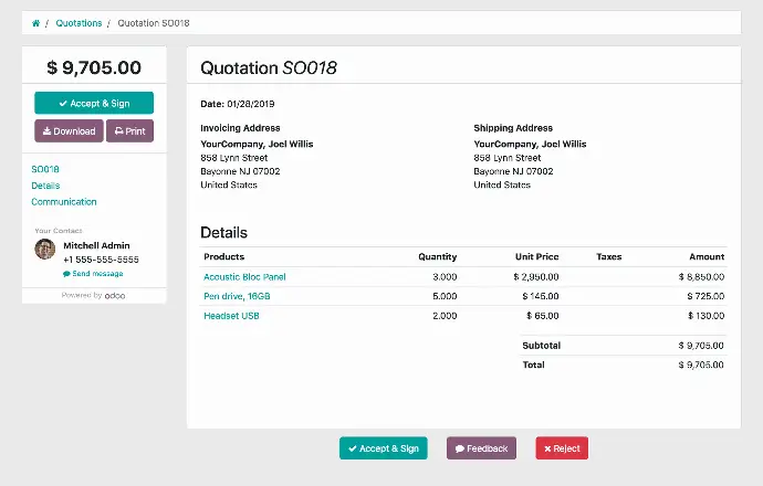 Комерційна пропозиція в Odoo — управління продажами та рахунками клієнтів