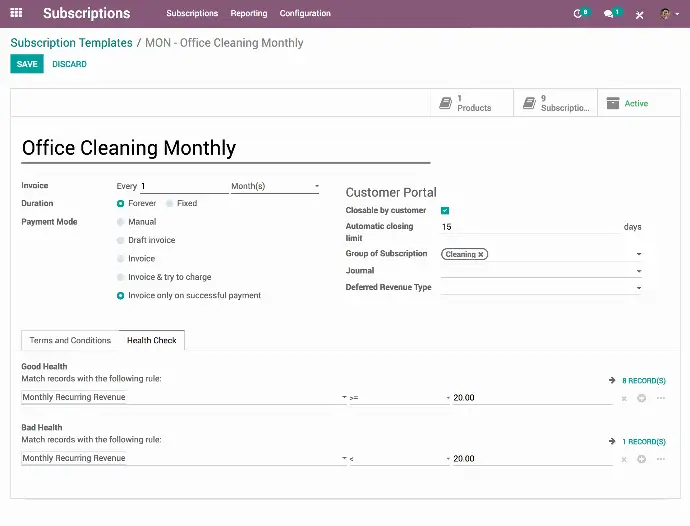 Шаблон підписки в Odoo — налаштування регулярних платежів та послуг